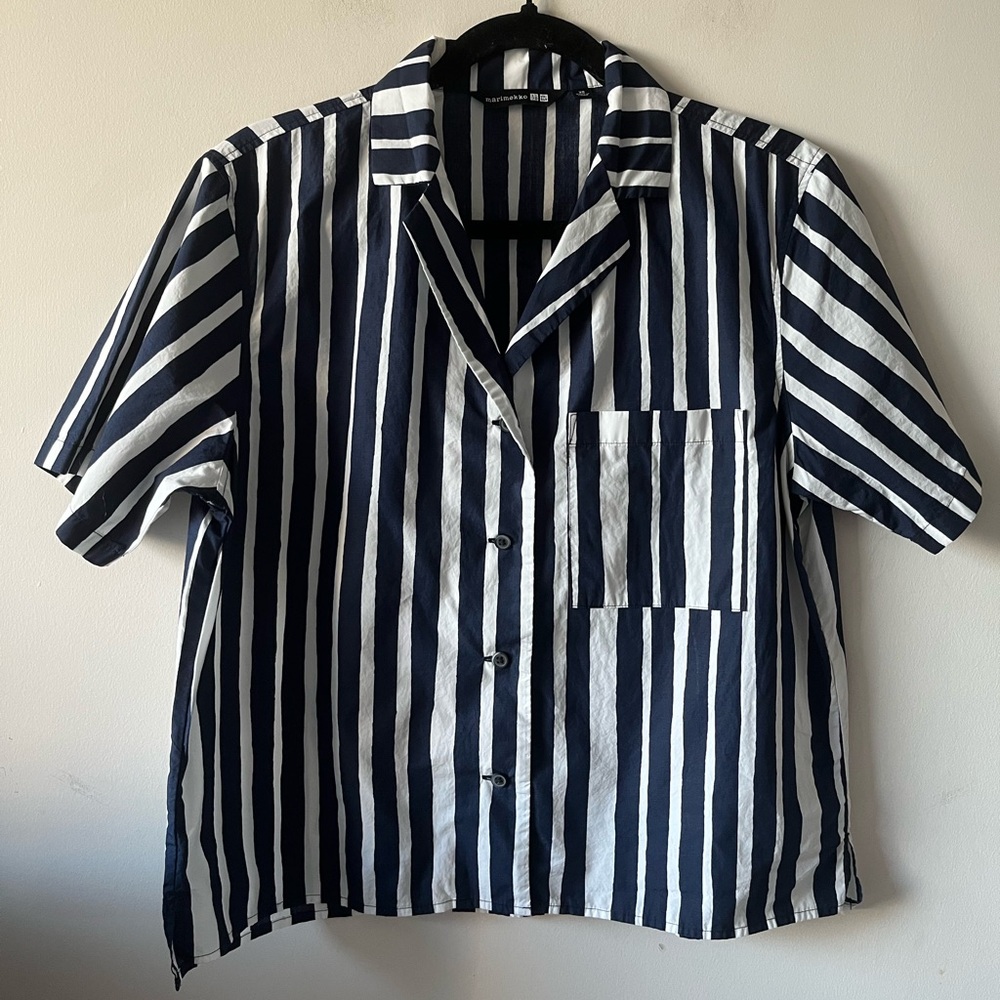 Uniqlo x Marimekko Navy and White Striped Shirt - Picture 1 of 7